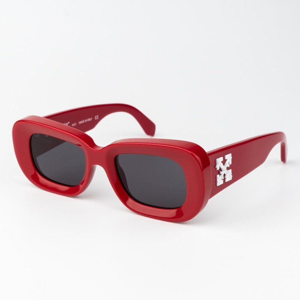 NEW Off-White CARRARA 507 Red Dark Grey Unisex Rectangular Sunglasses